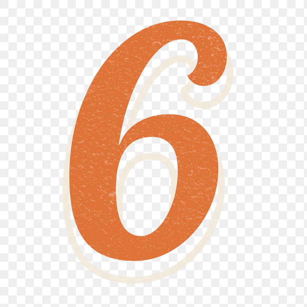 Number six 6 png retro lettering