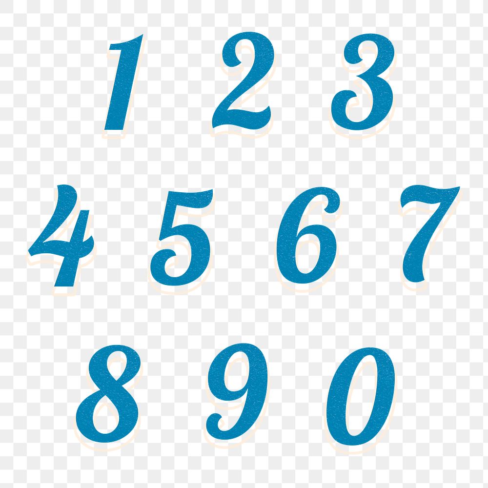 Printable numbers png set bold font typography