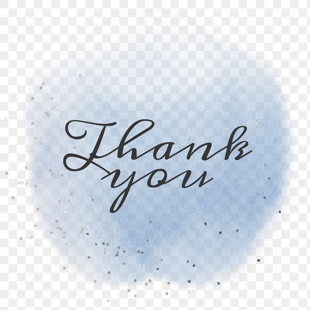 Thank you calligraphy png on pastel blue watercolor
