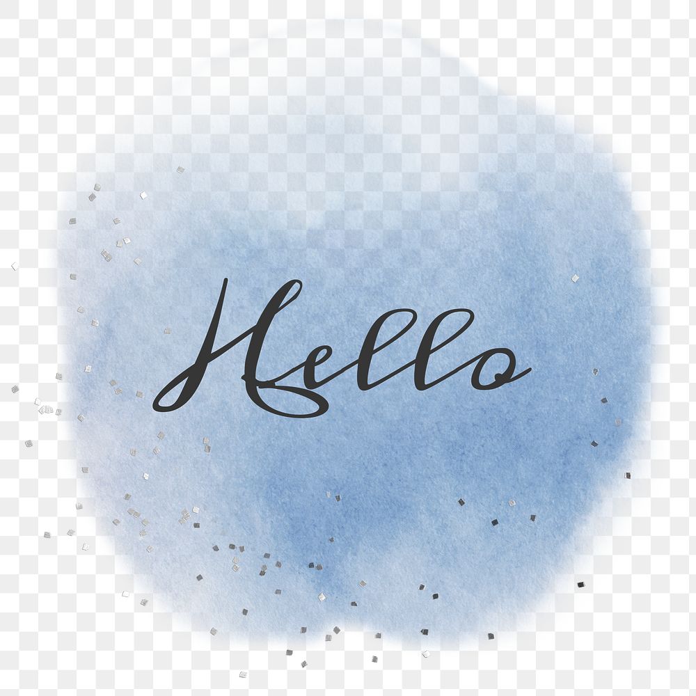 Black hello calligraphy png on pastel blue