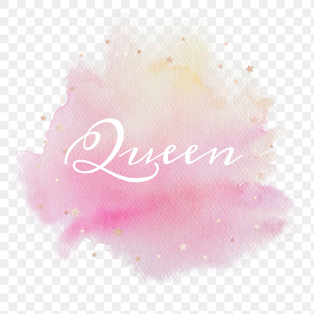 Queen calligraphy png on gradient pink watercolor