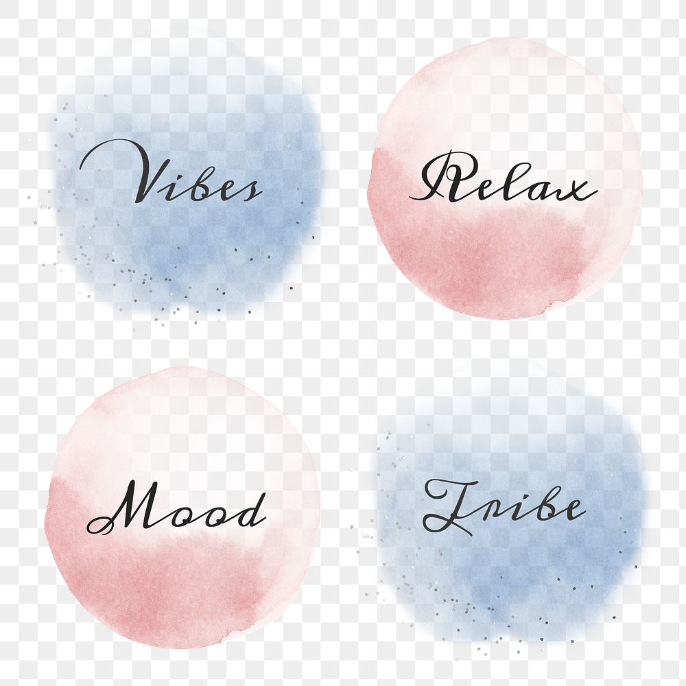 Pastel word sticker png badge set in watercolor