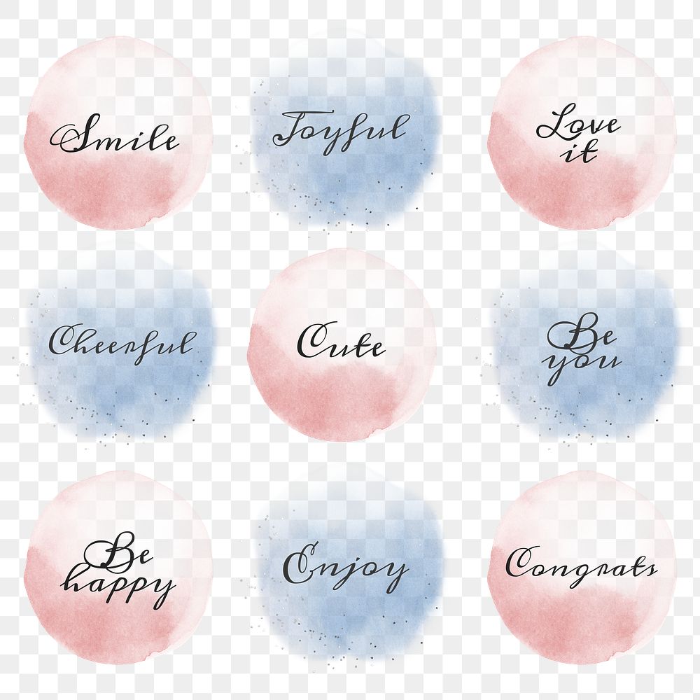 Pastel word sticker png badge set in watercolor