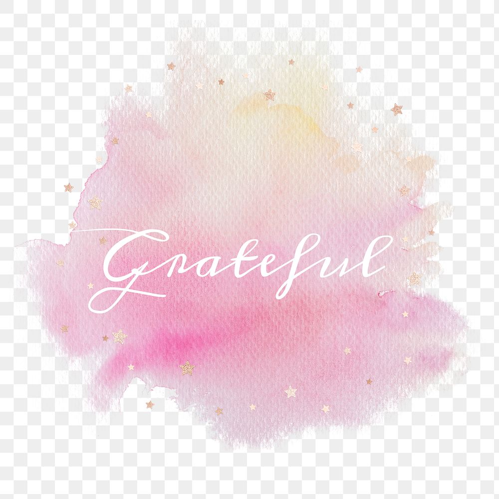Text grateful calligraphy png on gradient pink