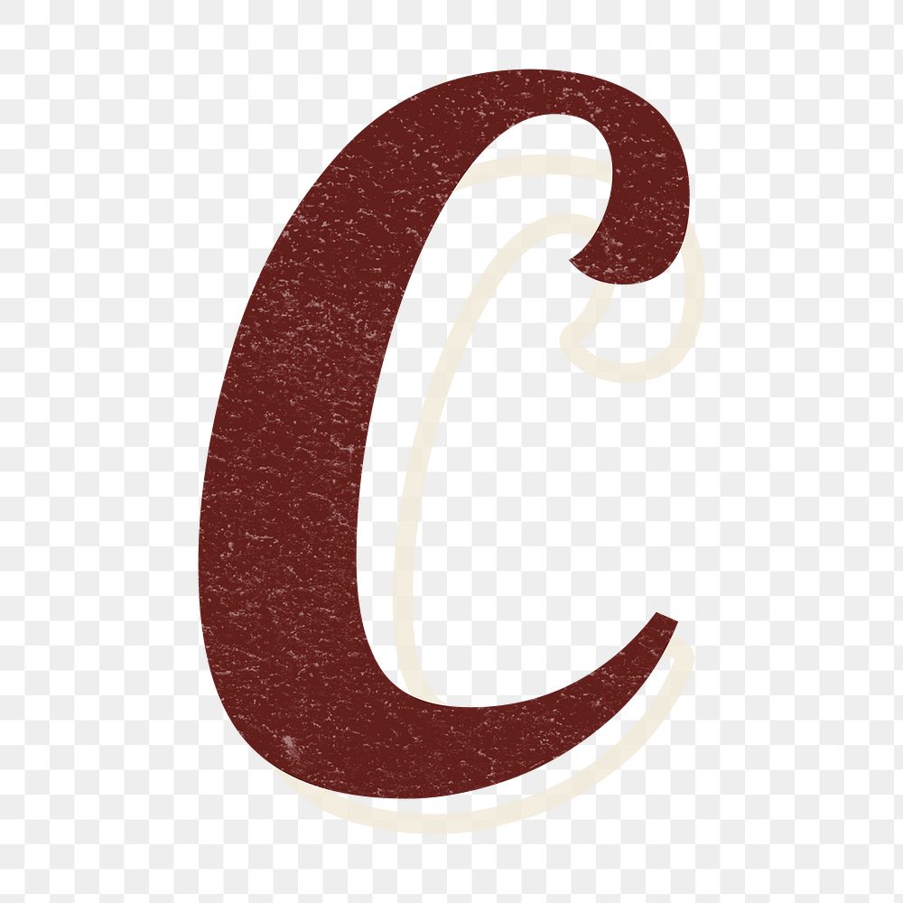 Alphabet letter C vintage handwriting cursive font png with transparent background