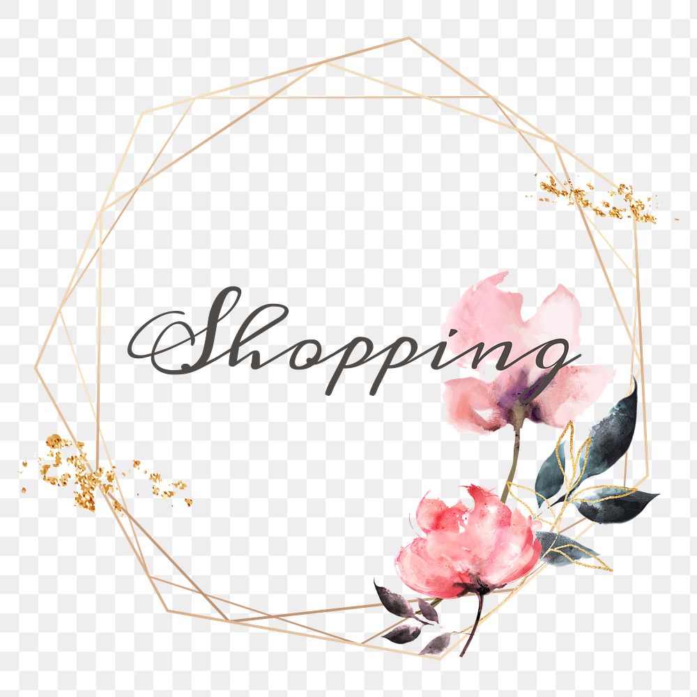 Shopping word png floral frame