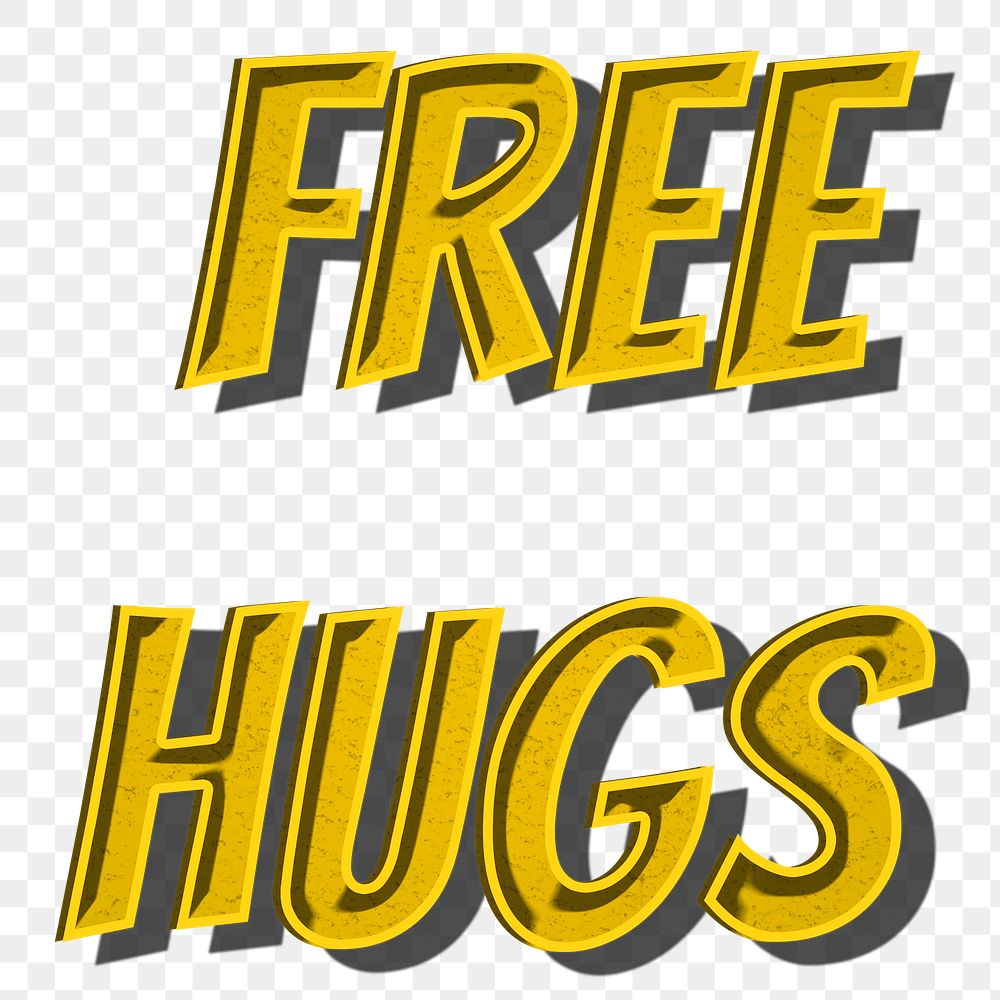 Free hugs png cartoon word sticker typography