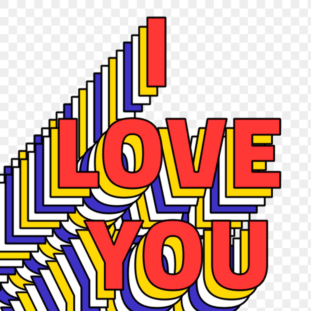 I LOVE YOU layered png retro typography