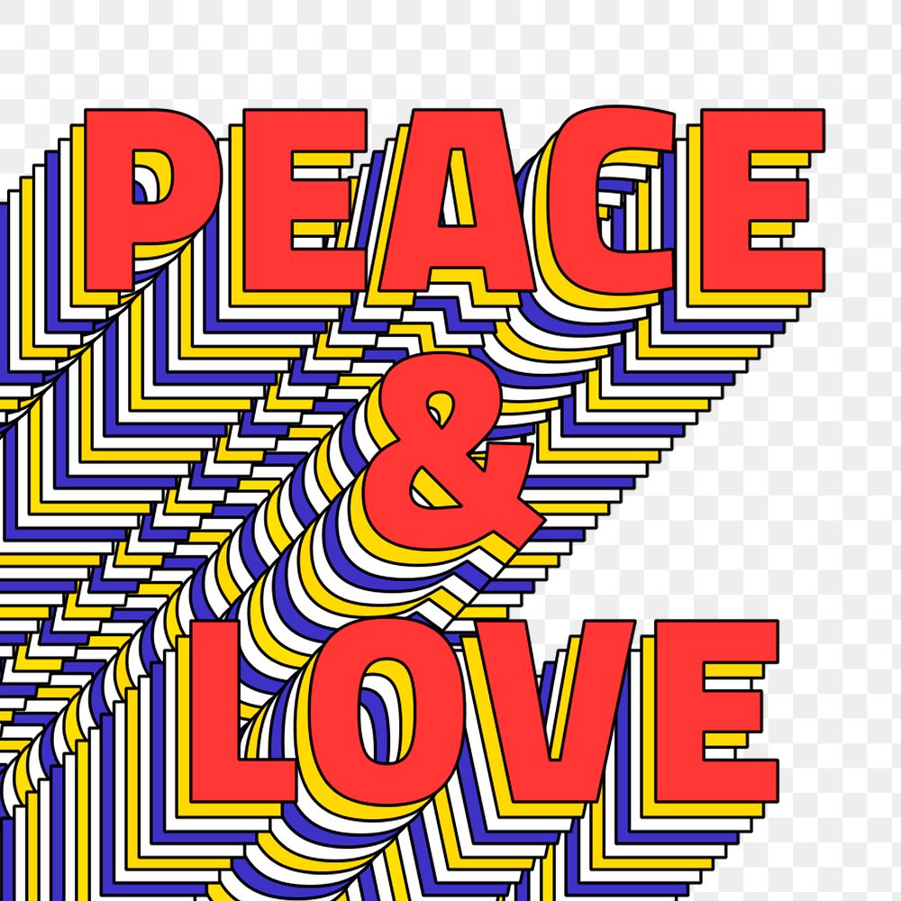 PEACE & LOVE layered png retro typography