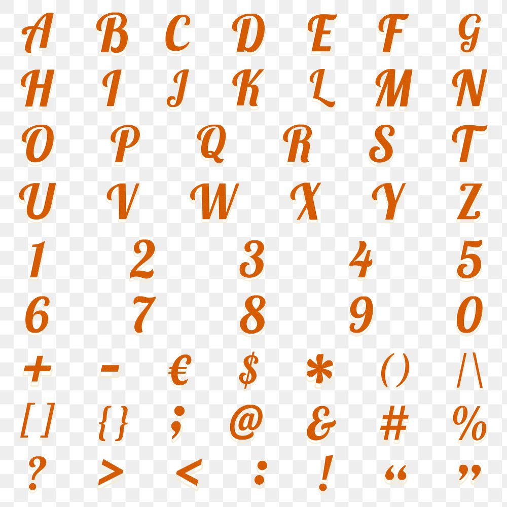 Punctuations, alphabet, printable png  lettering in retro style