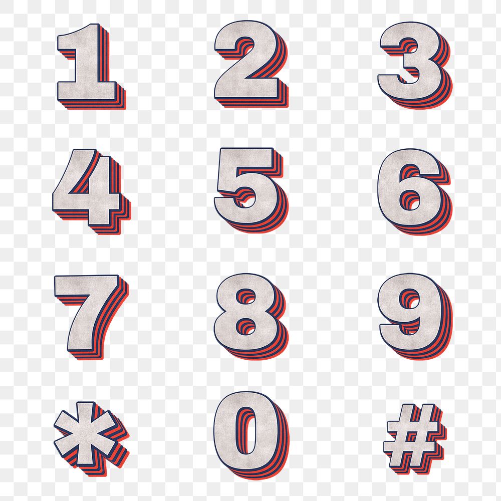 Numbers png retro typography printable