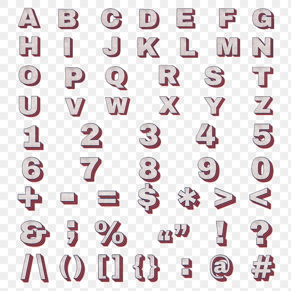 Punctuations, alphabet, printable png lettering in retro style