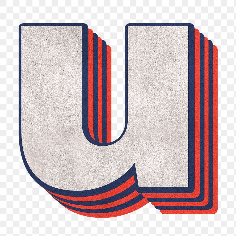 Letter u png layered effect alphabet text