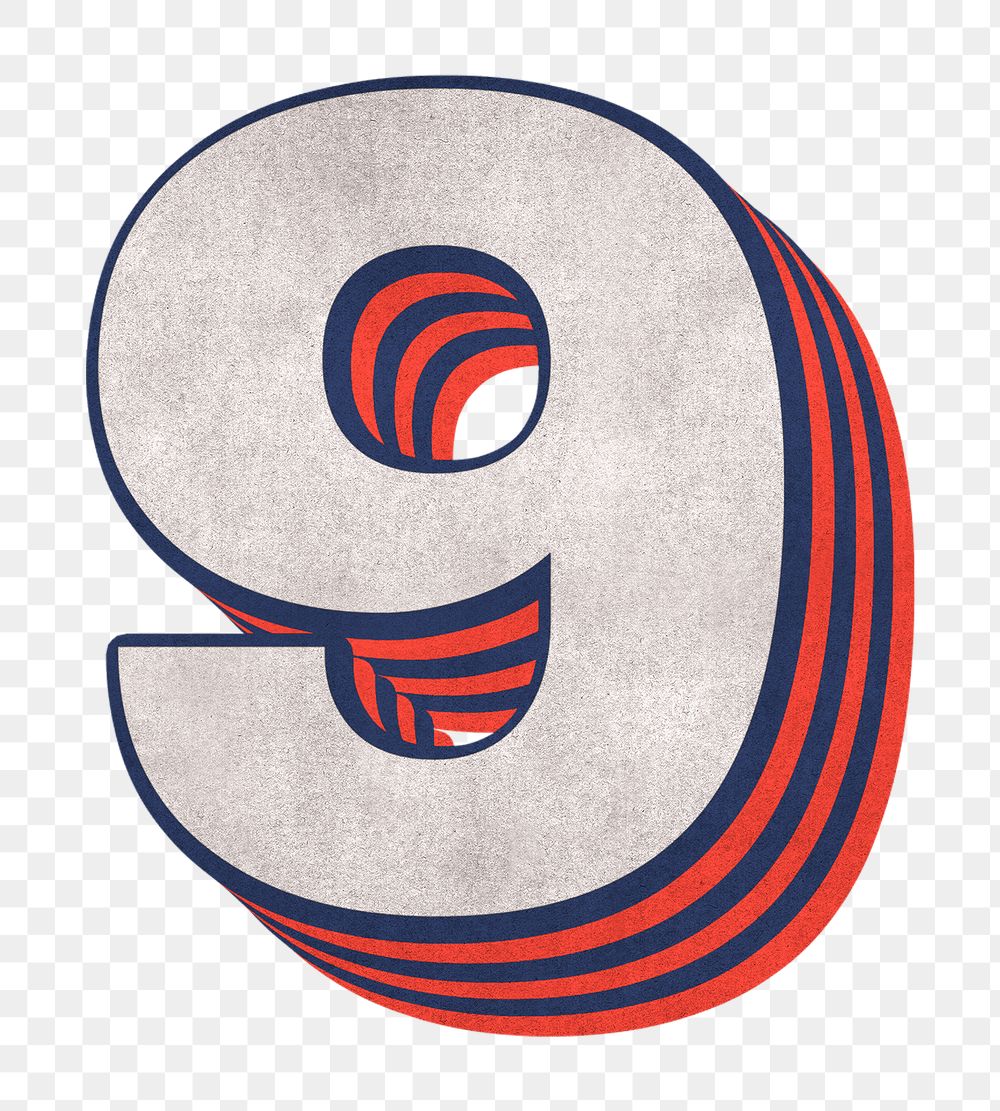 Number 9 layered text effect png font