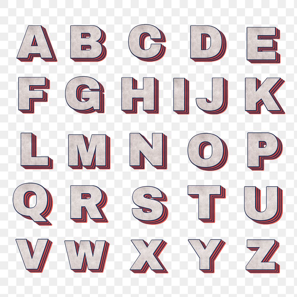 Layered effect alphabet png typography set