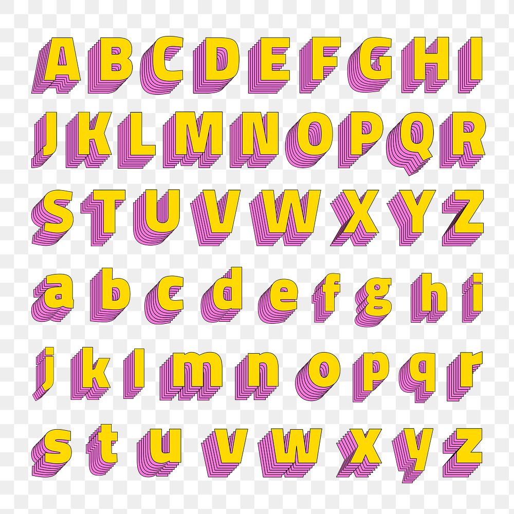Transparent layered alphabet set retro typeface