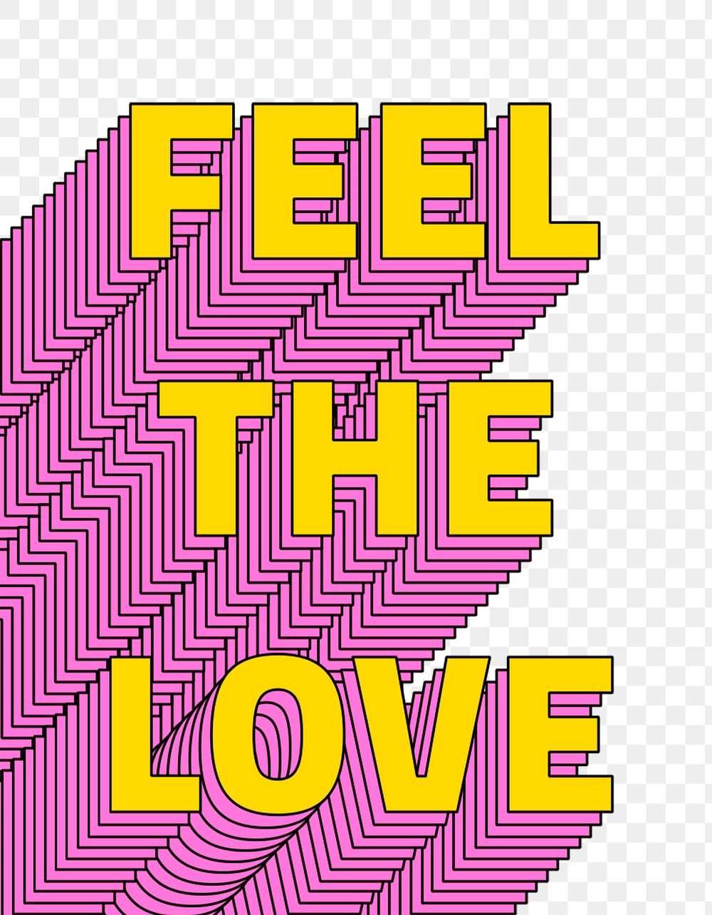 Feel the love layered png typography retro word