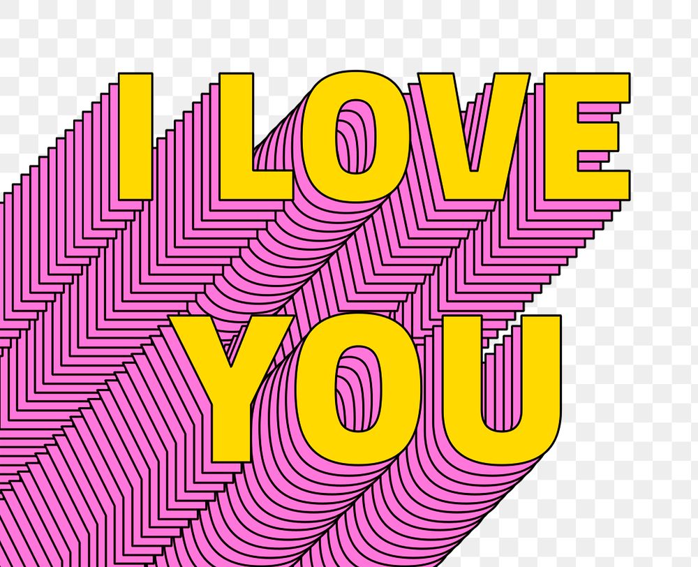 I love you layered png typography retro word