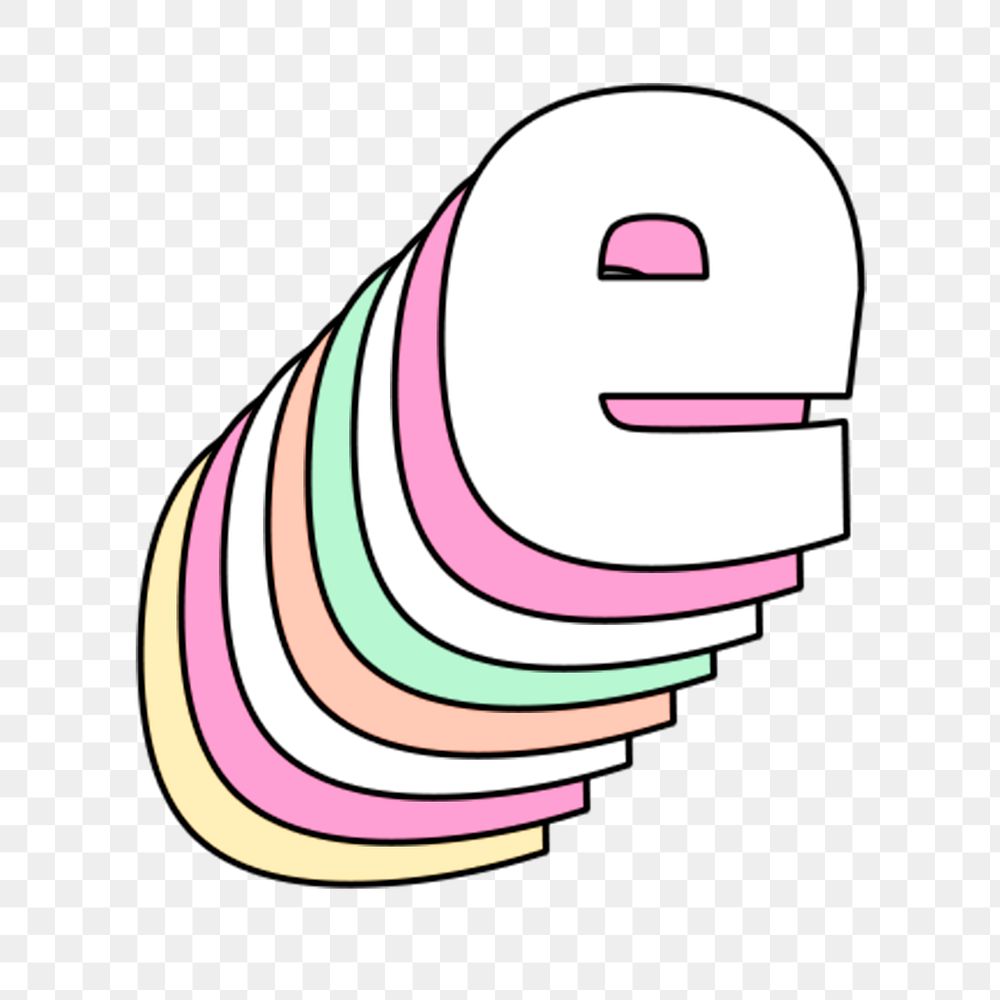 Layered letter e png pastel stylized typography