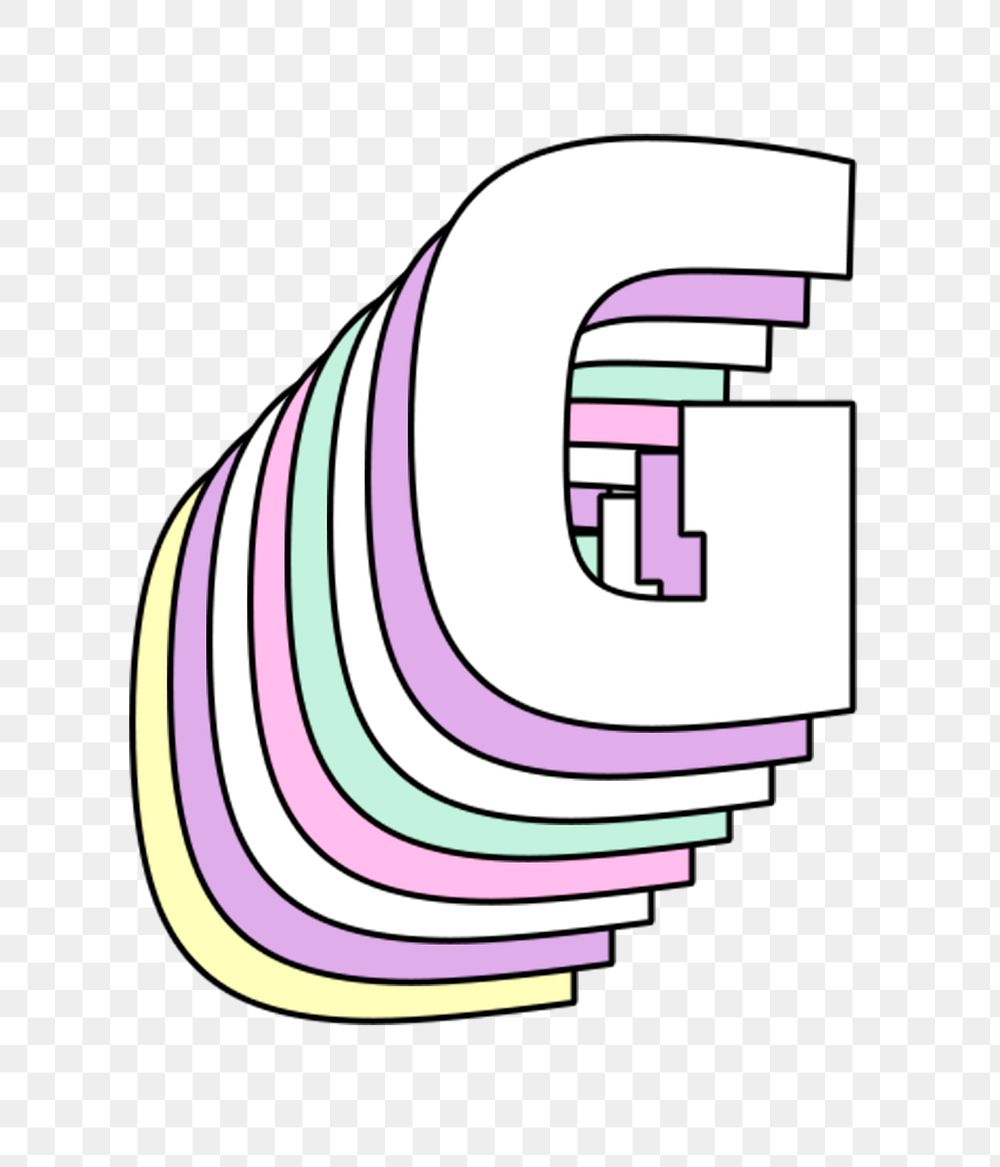 3d layered g letter pastel stylized typography