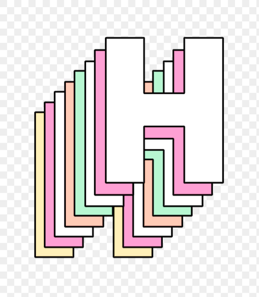 3d layered h letter pastel stylized typography