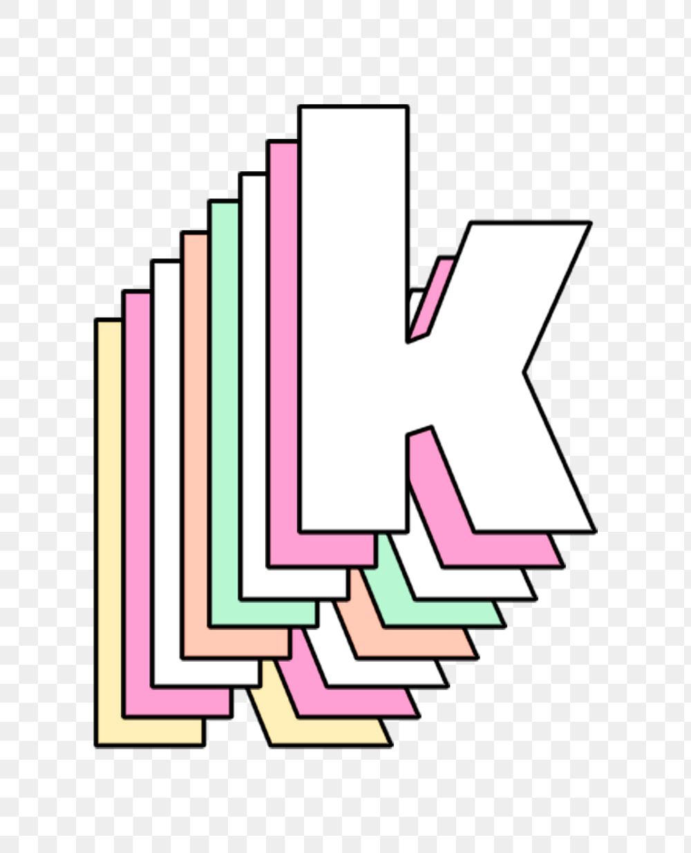 3d layered k letter pastel stylized typography