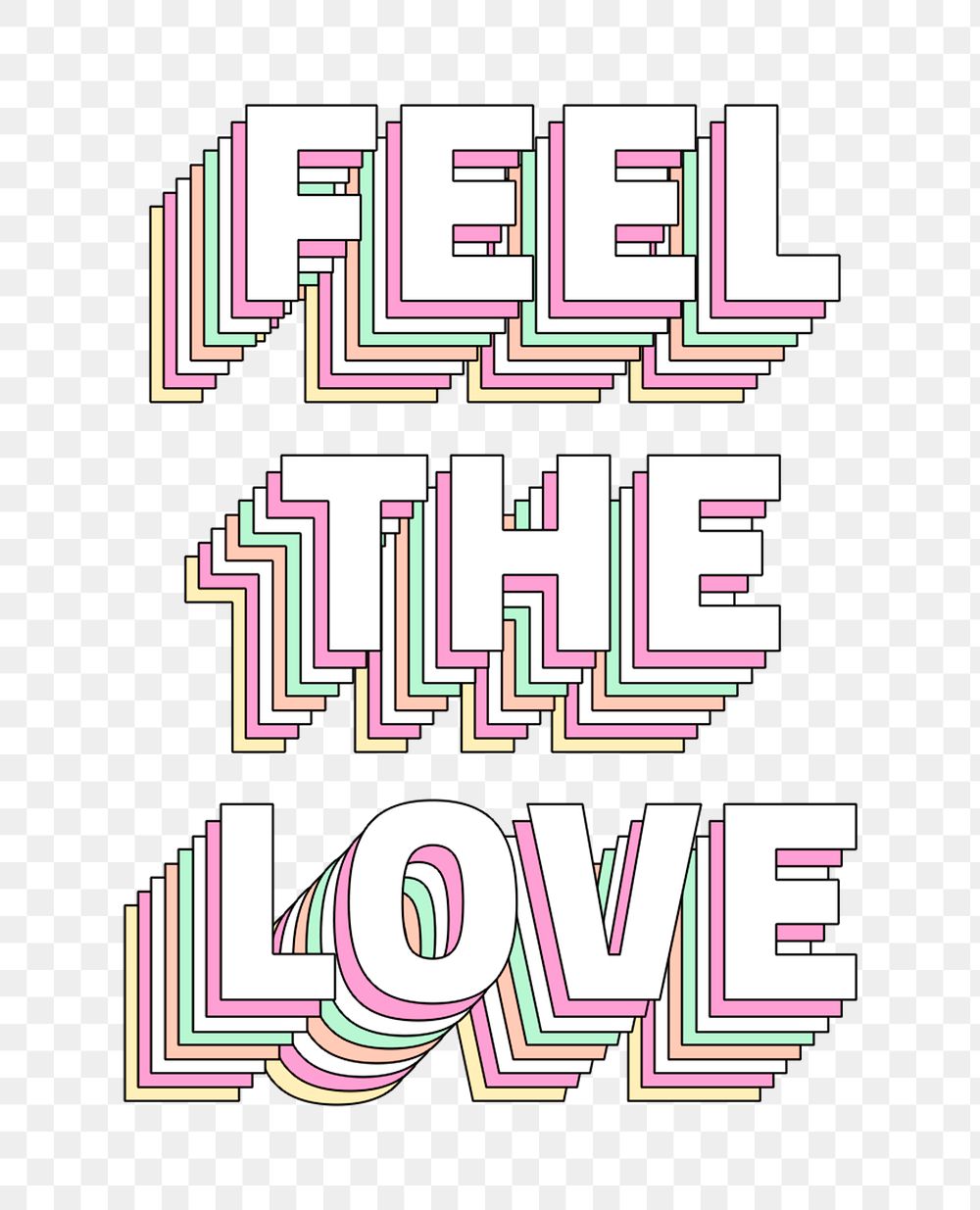 Png Feel the love layered message typography retro word