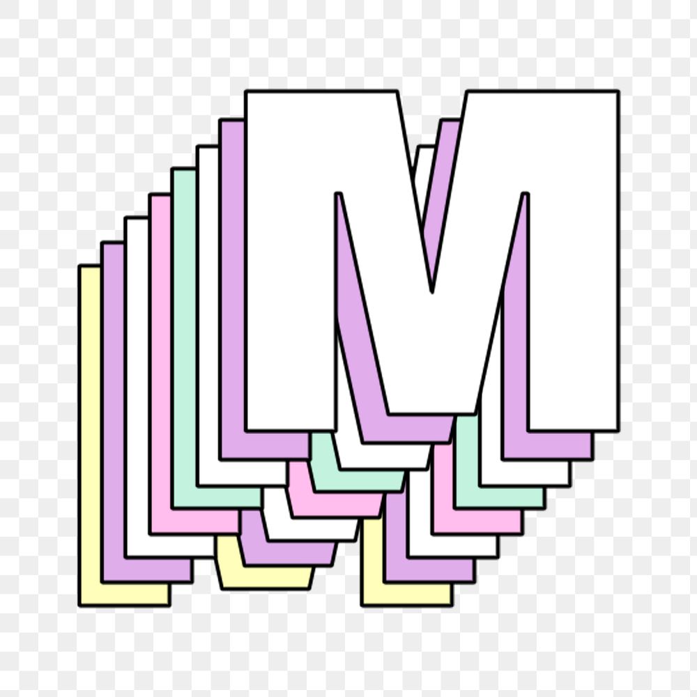 3d layered m letter pastel stylized typography