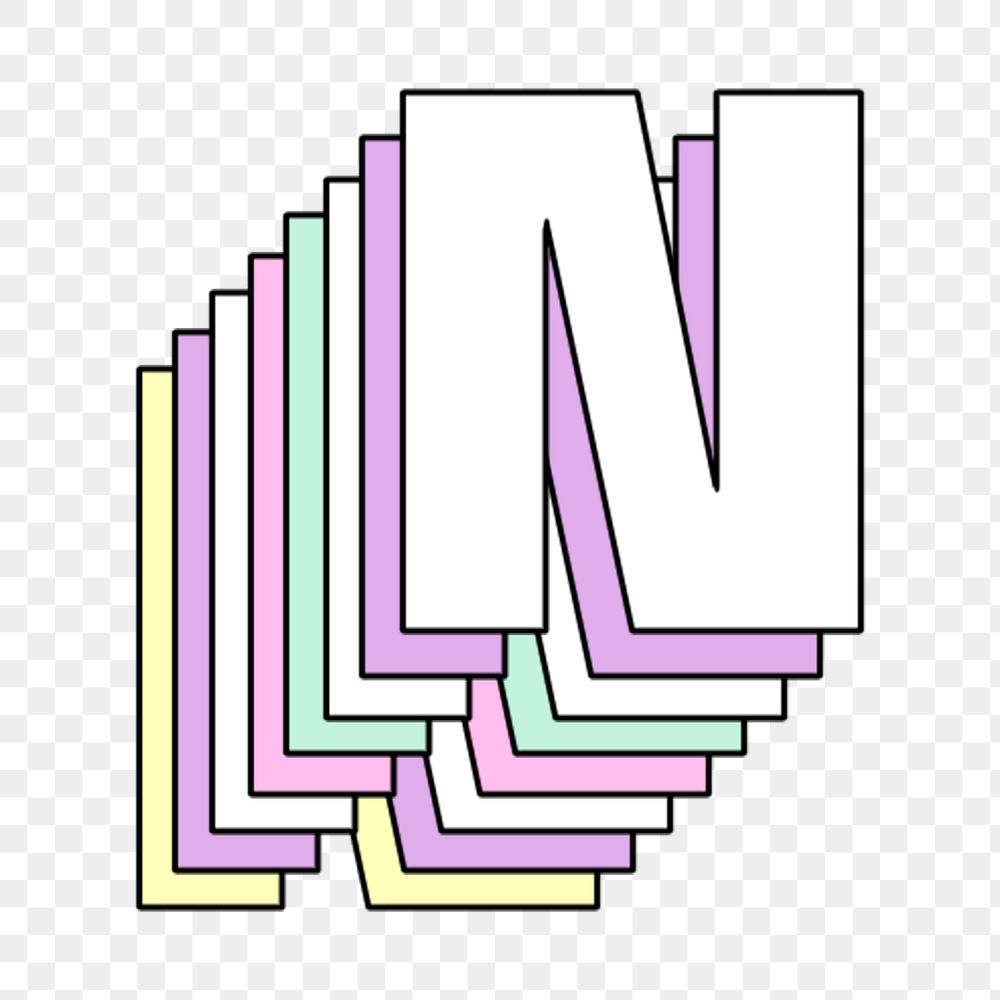 3d layered n letter pastel stylized typography