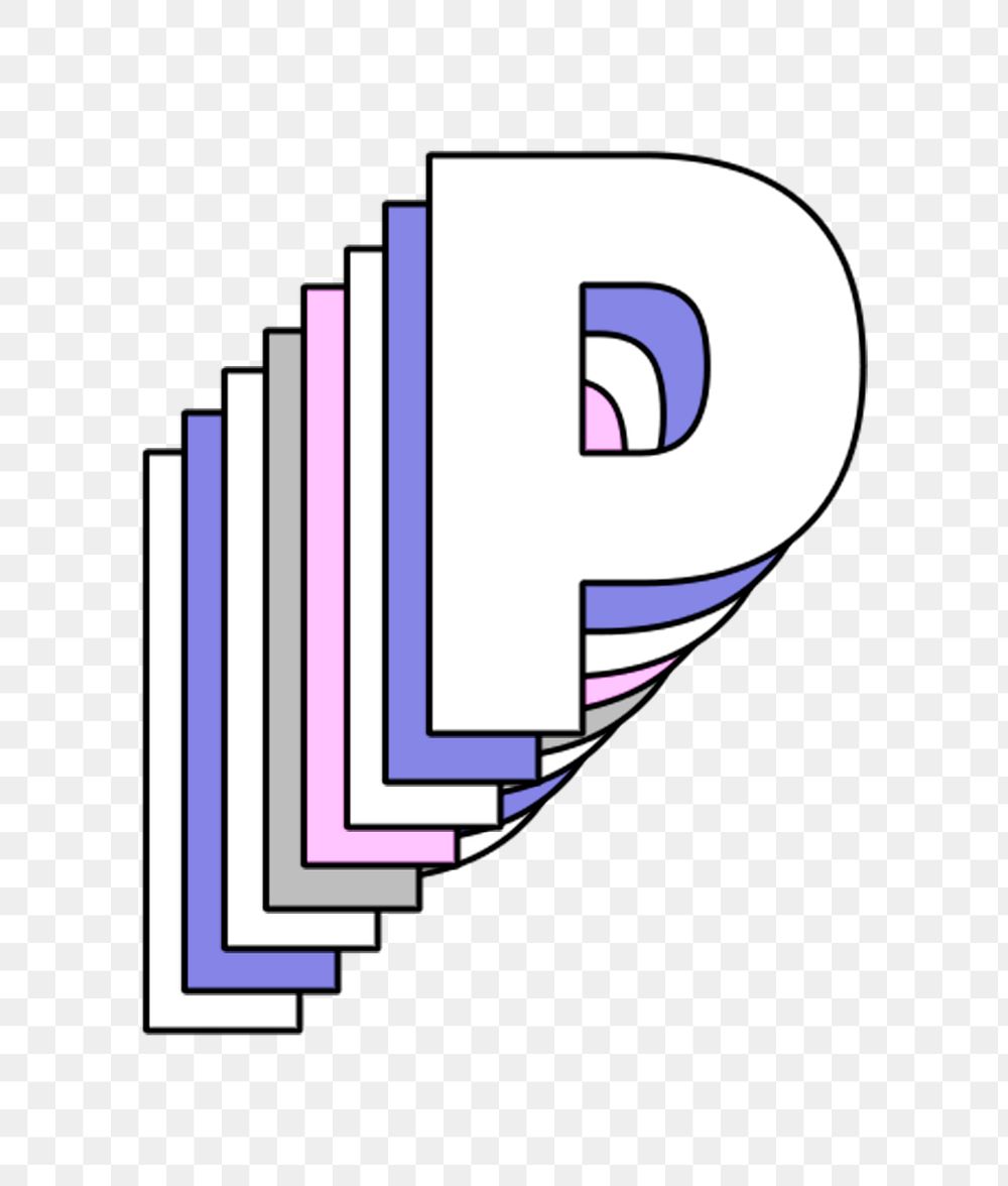 3d layered p letter pastel stylized typography