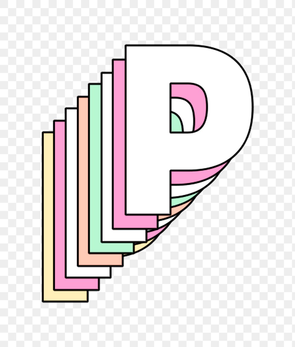 3d layered p letter pastel stylized typography