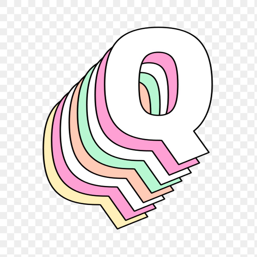 3d layered q letter pastel stylized typography