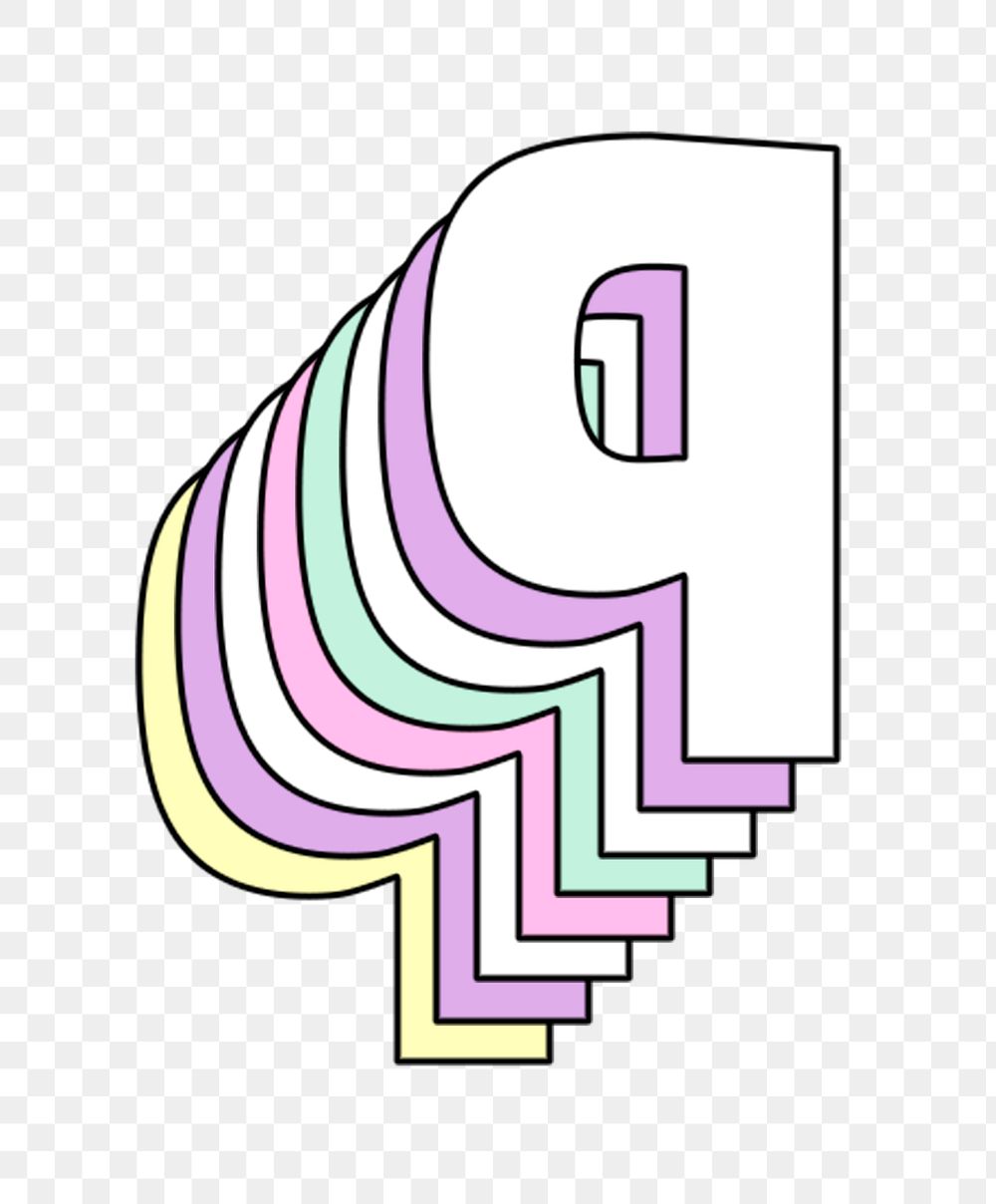 3d layered q letter pastel stylized typography