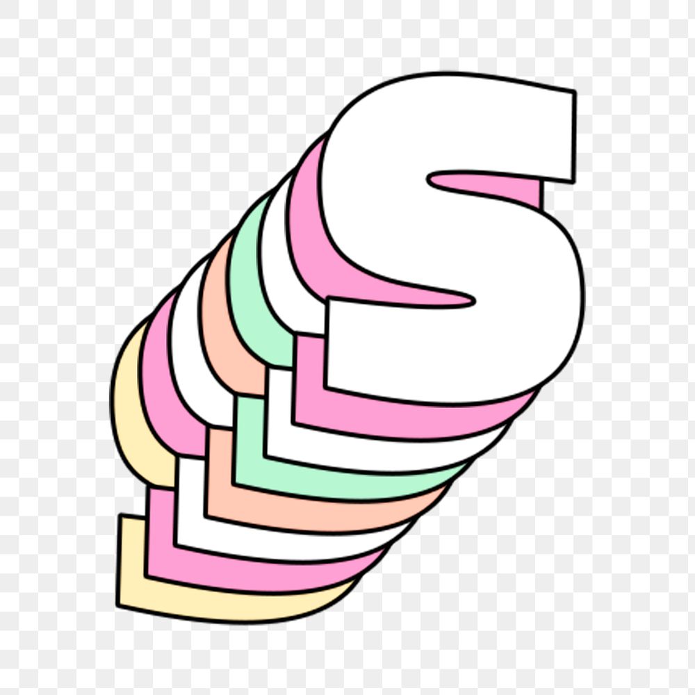 3d layered s png letter pastel stylized typography