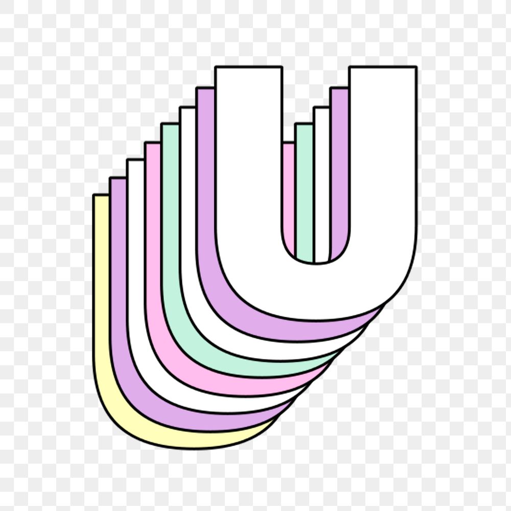 3d layered u letter png pastel stylized typography