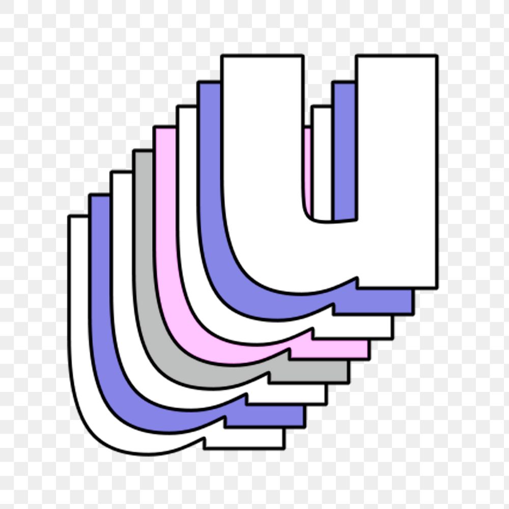 3d layered u letter png pastel stylized typography