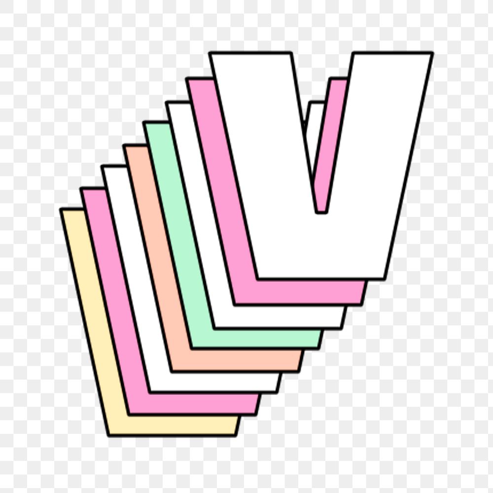 3d layered v letter png pastel stylized typography