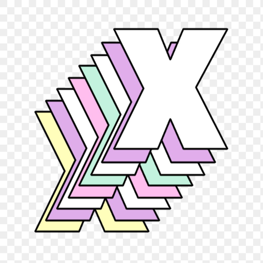 3d layered x letter png pastel stylized typography
