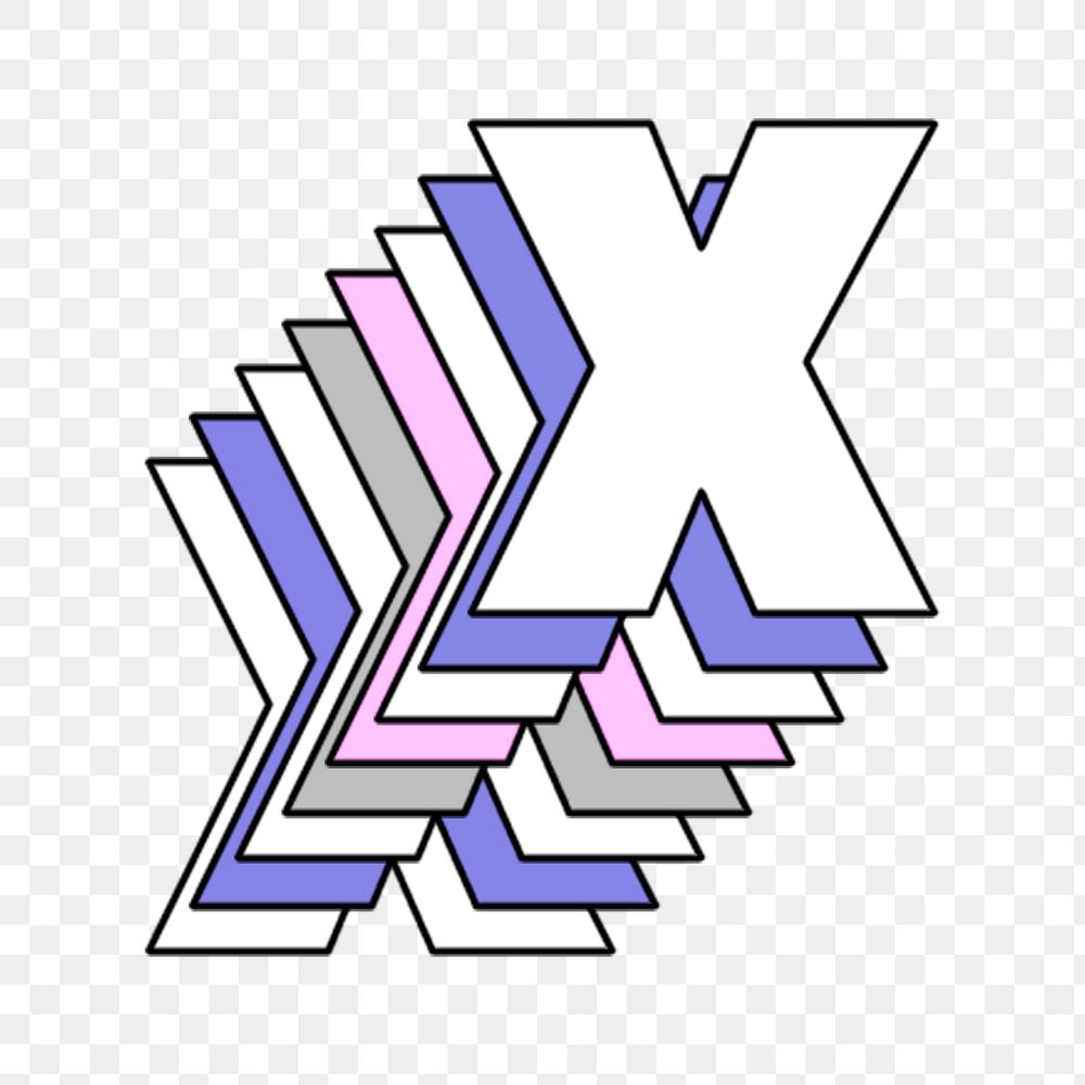 3d layered x letter png pastel stylized typography
