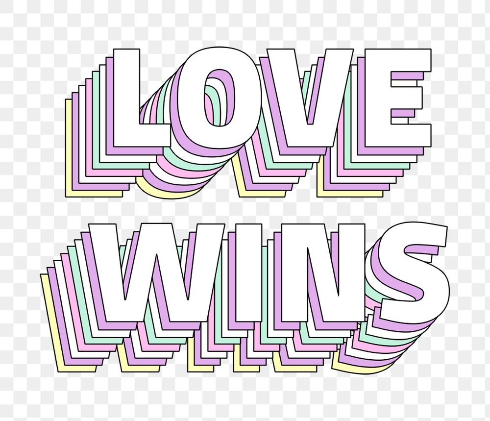 Love wins layered png typography retro word