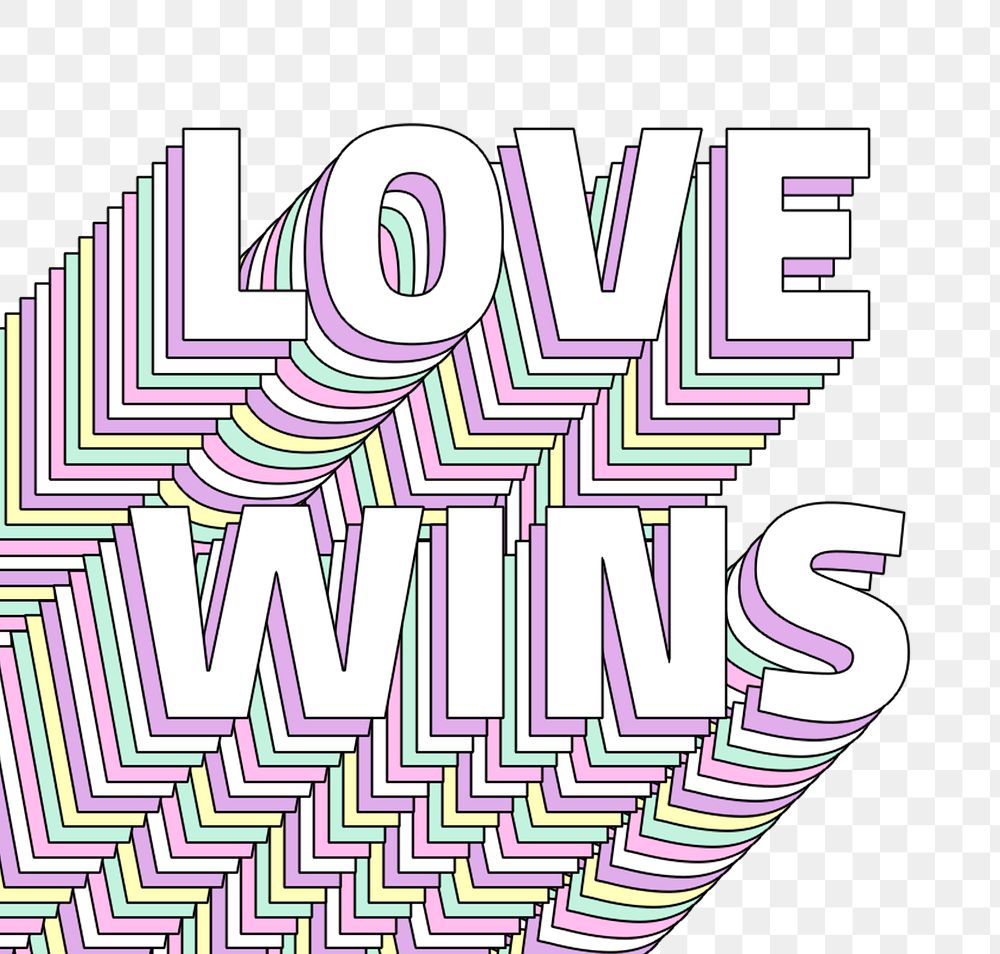 Love wins layered message png typography retro word