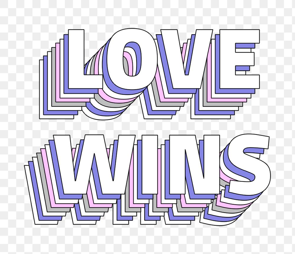 Love wins layered text png typography retro word