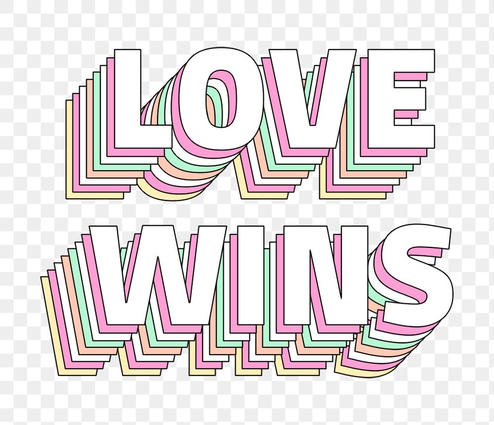 Png Love wins layered messaage typography retro word