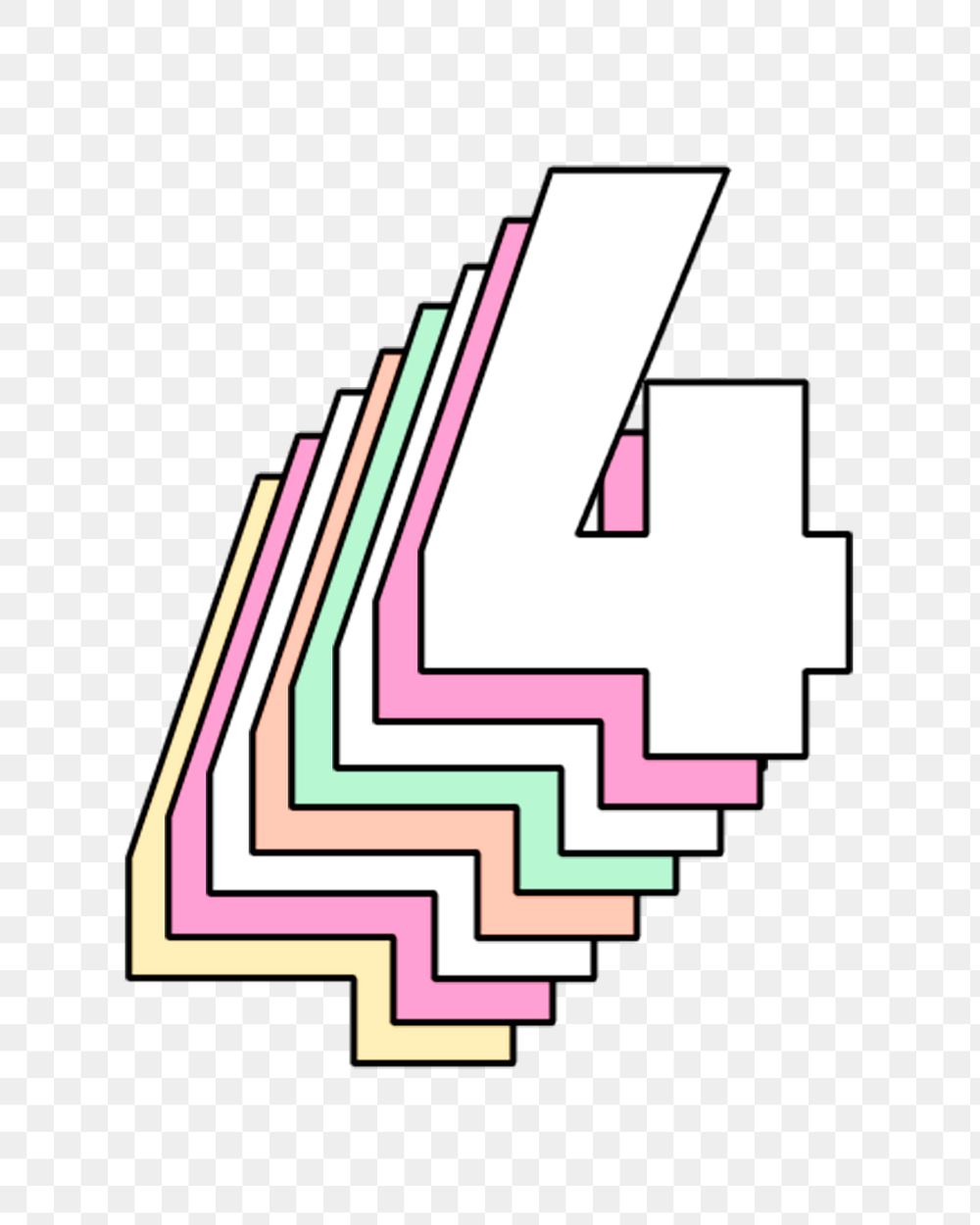 Retro 3d pastel four png number typography
