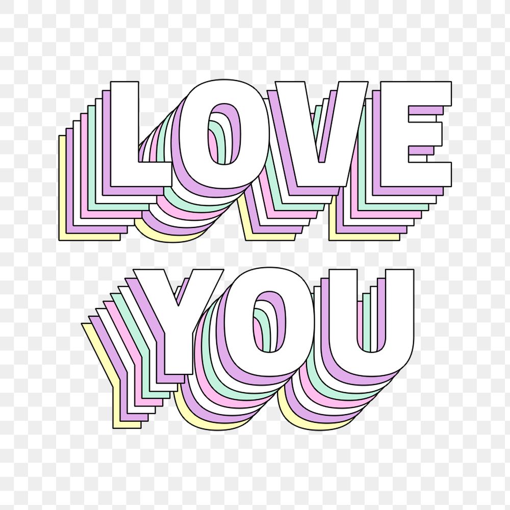 Love you layered typography png retro word