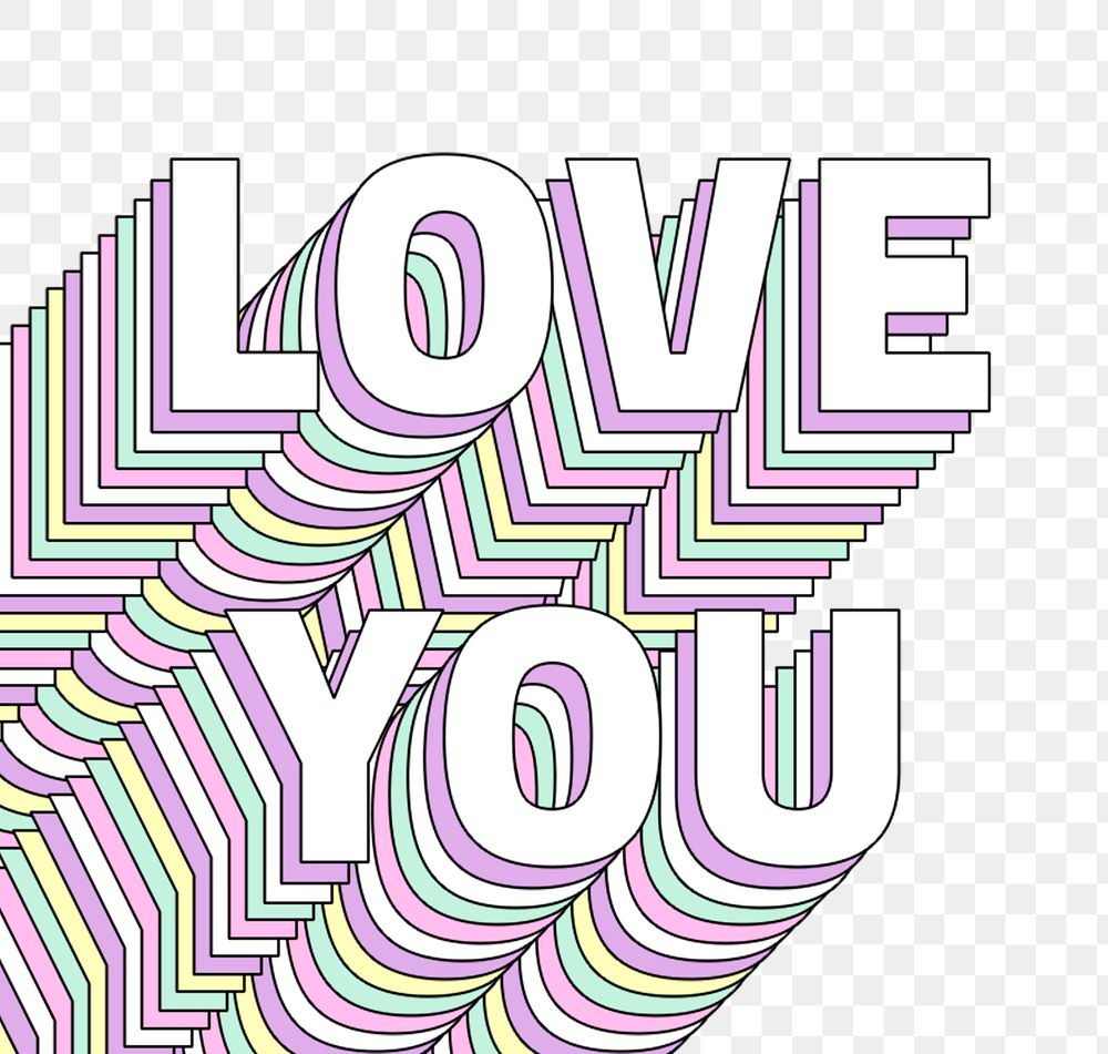 Love you layered text png typography retro word