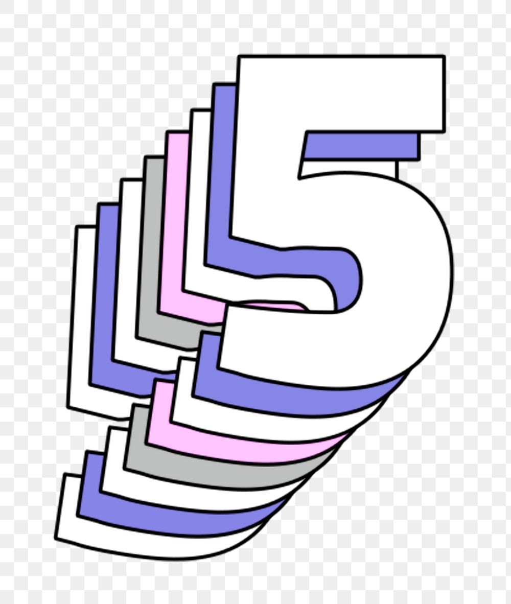 Retro 3d pastel five png number typography
