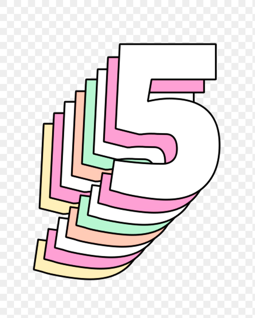 Retro 3d pastel five png number typography