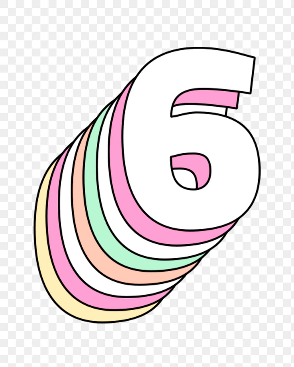 Retro 3d pastel six png number typography