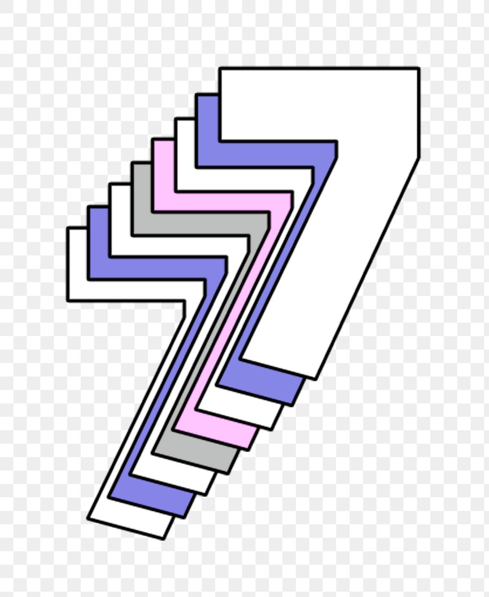 Retro 3d pastel seven png number typography